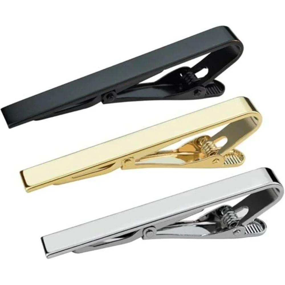 Mens Tie Clips Set Silver Gold Black 2 Inch Stainless Steel Tie Bar Pack